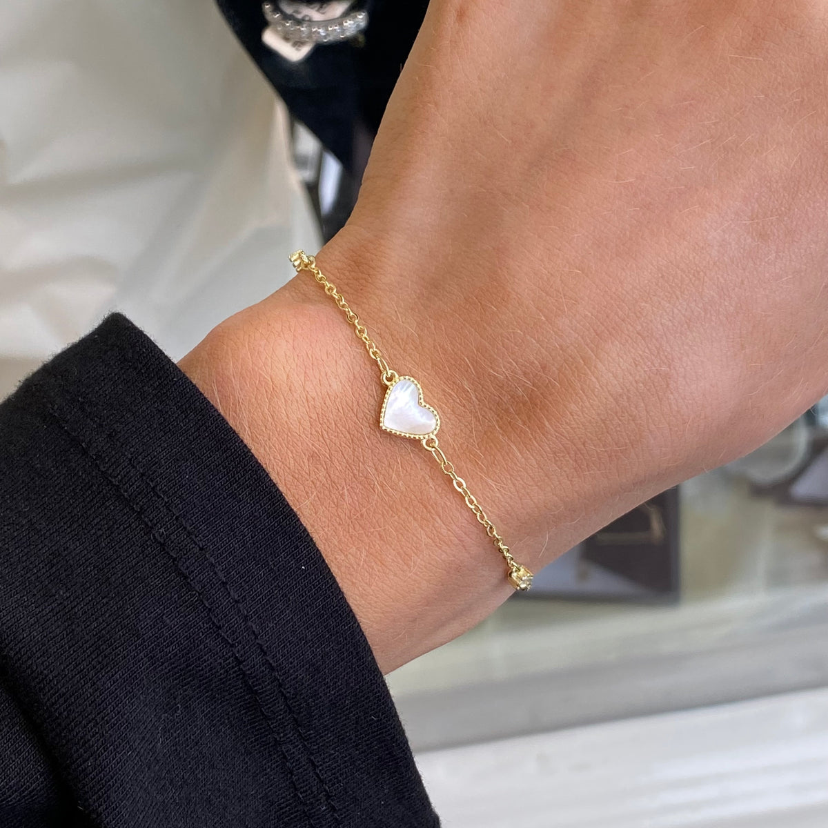 Sunshine Mother of Peart Heart & CZ Bracelet | 17+3cm