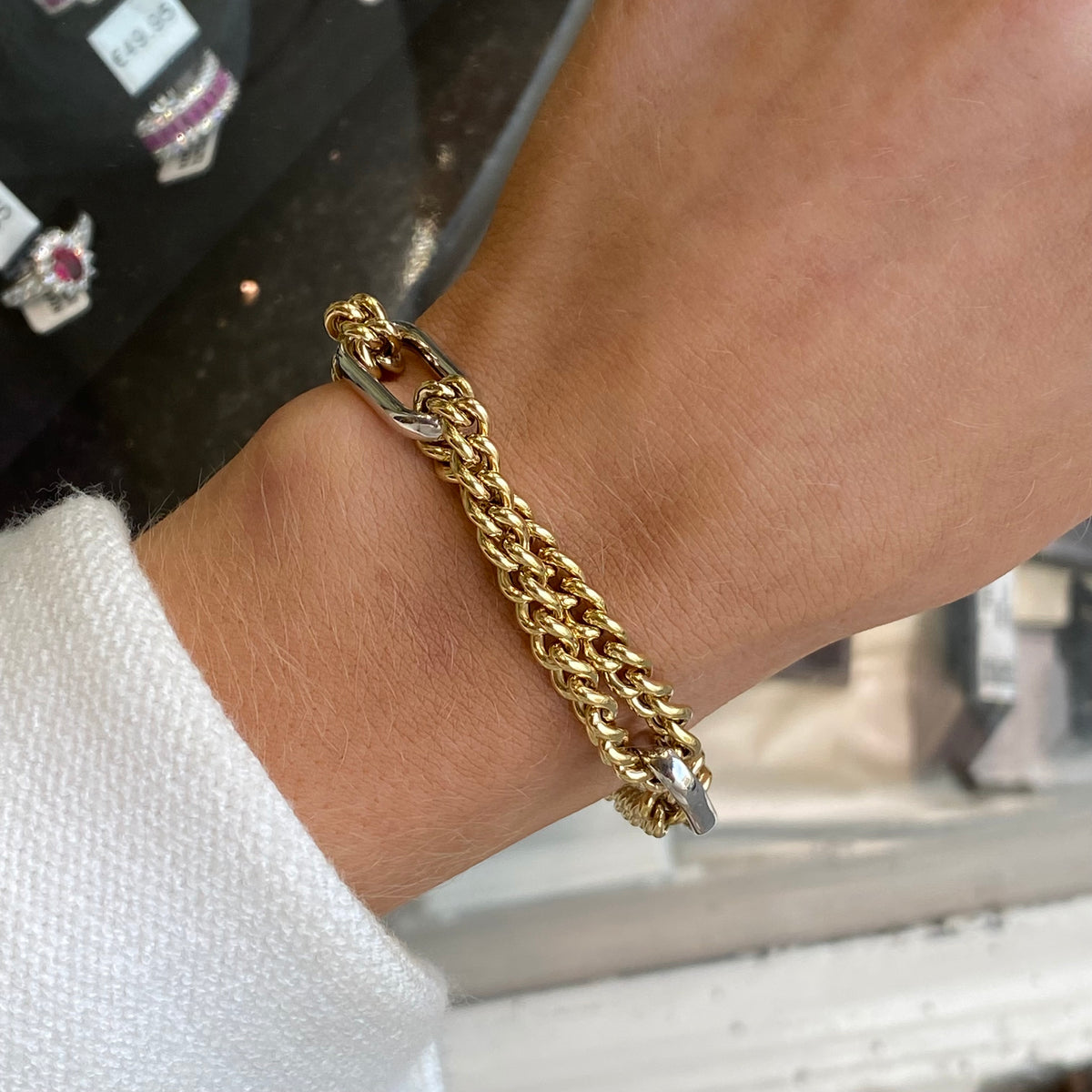 9ct Gold Chunky Long Link Two Tone Bracelet