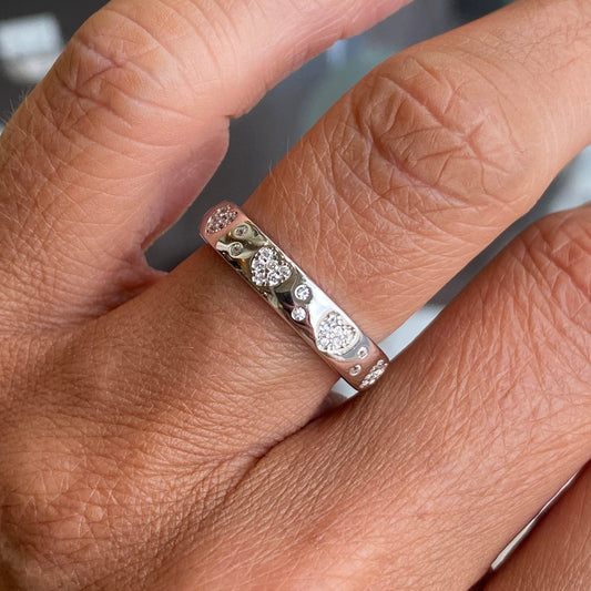 Silver CZ Hearts Band Ring