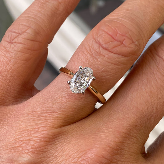 18ct Gold Solitaire Engagement Ring | Certificated Lab Step Cut Oval - John Ross Jewellers