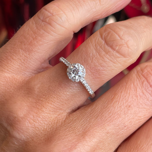 Silver Pretty CZ Halo Solitaire Ring