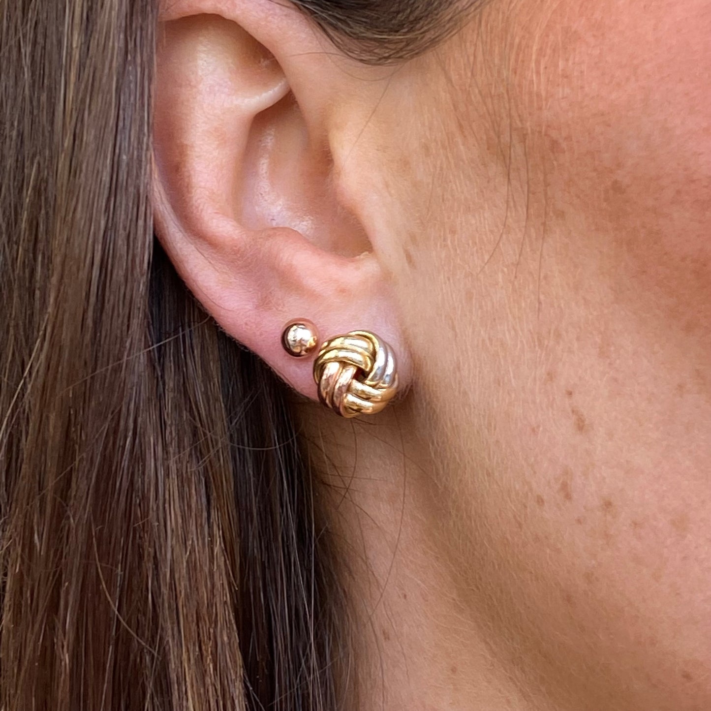 9ct Gold Three Tone Knot Stud Earrings