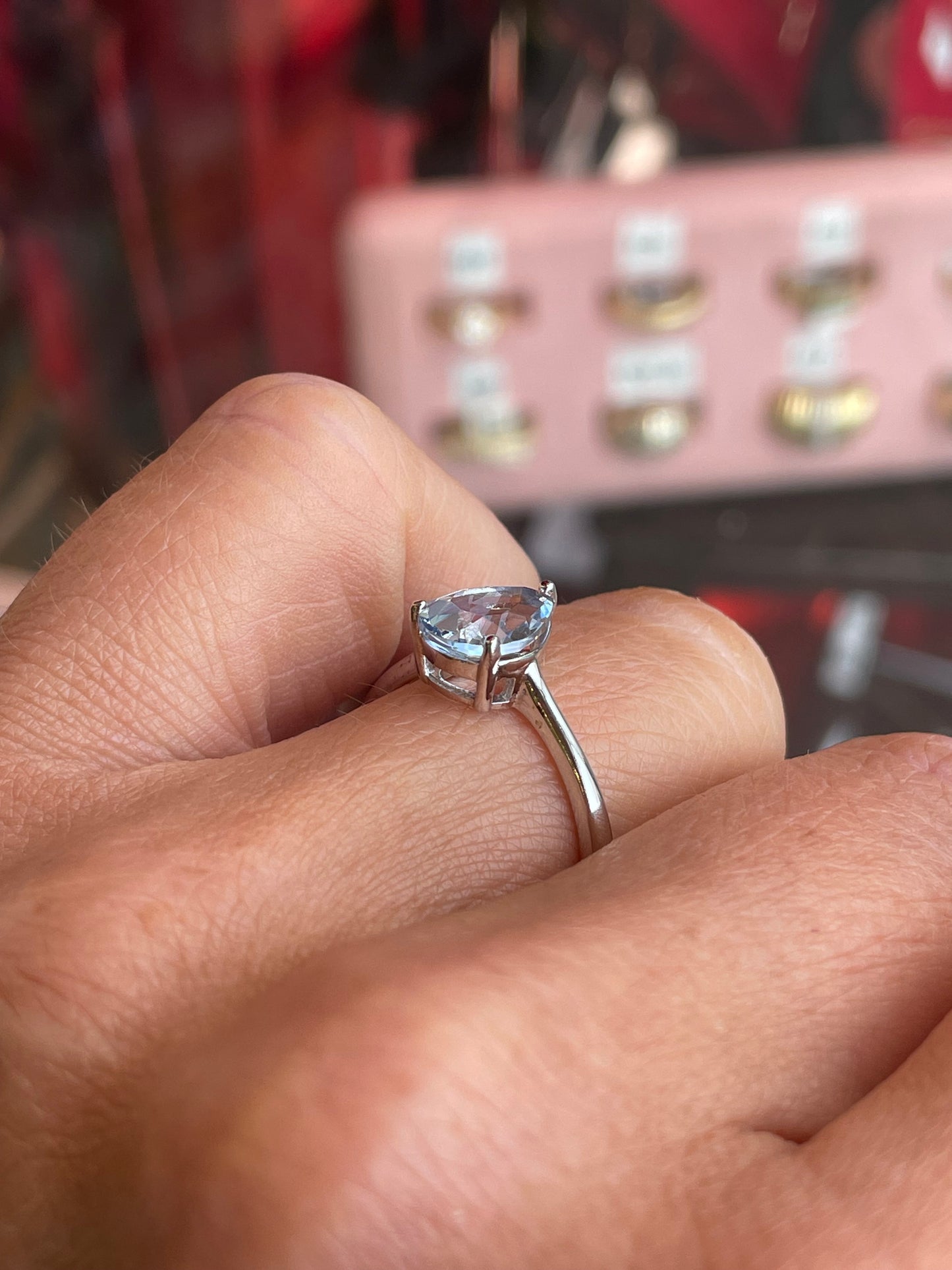 Silver Pear Solitaire Ring | Aqua Blue - John Ross Jewellers
