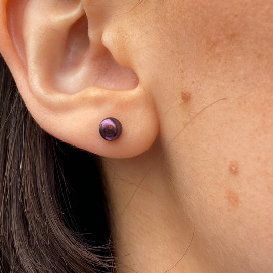 Silver 5mm freshwater pearl stud earrings in black by Insignia, showcasing elegant pearl jewelry with a classic stud design.