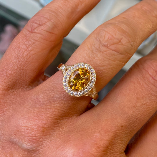 9ct Gold Citrine & Diamond Ring