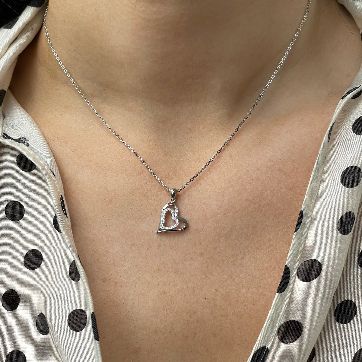 Silver CZ Double Heart Necklace