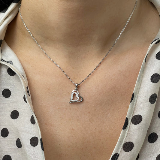 Silver CZ Double Heart Necklace
