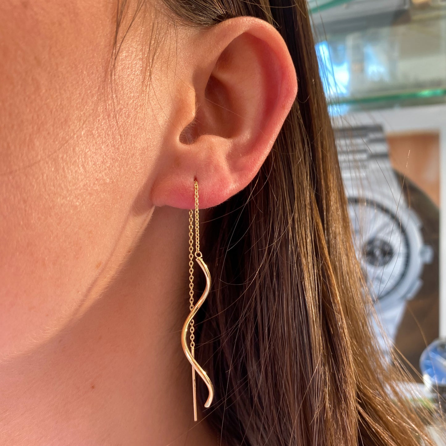 9ct Gold Long Twirl Pull Through Earrings - John Ross Jewellers