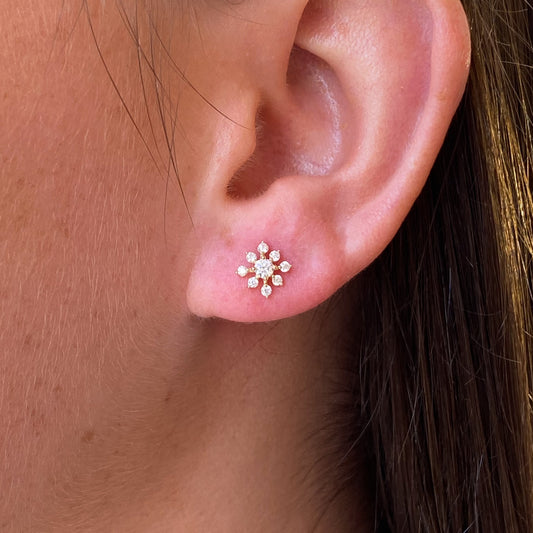 9ct Gold CZ Starburst Stud Earrings - John Ross Jewellers