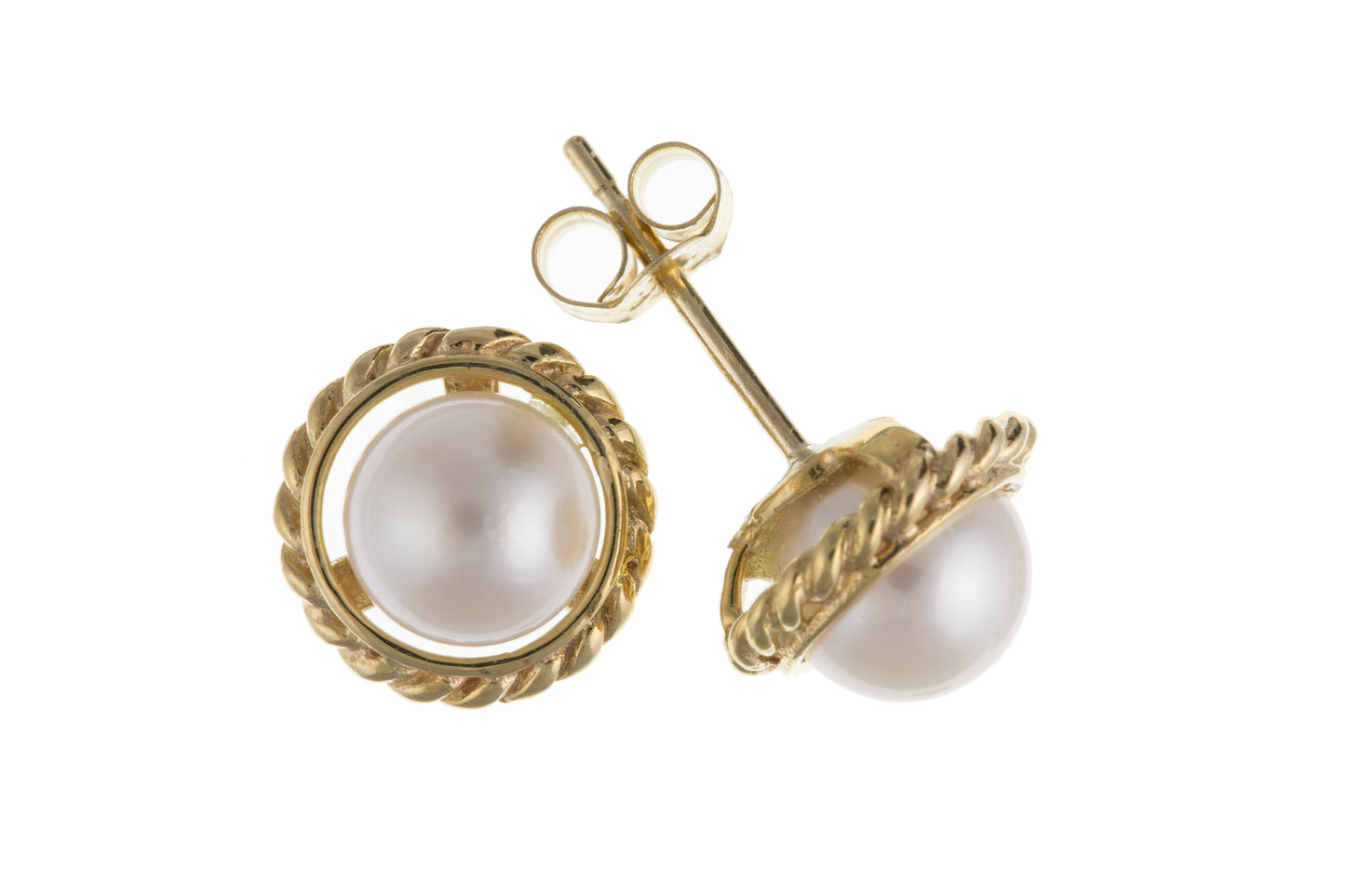 9ct Gold Freshwater Pearl Braided Earrings | 8mm