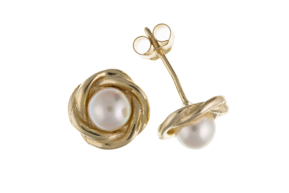 9ct Gold Freshwater Pearl Knot Earrings | 8mm