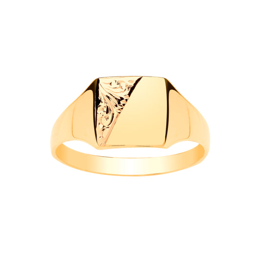 9ct Gold Engraved Square Signet Ring - John Ross Jewellers