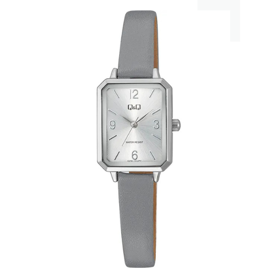 Q&Q Ladies Silver Grey Leather Watch