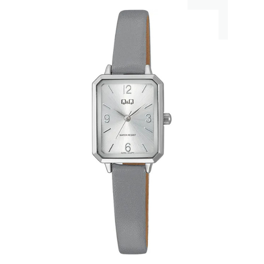 Q&Q Ladies Silver Grey Leather Watch