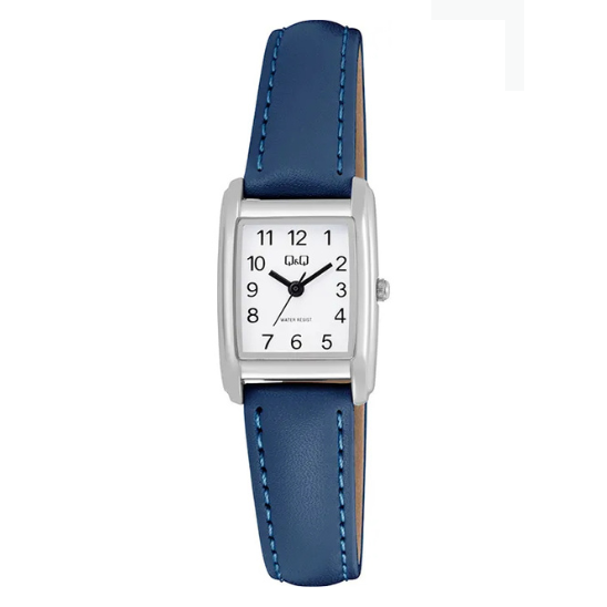 Q&Q Ladies Silver Navy Leather Watch
