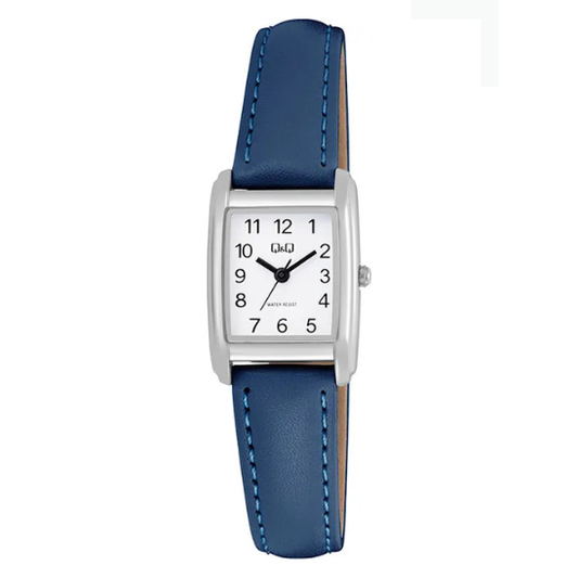 Q&Q Ladies Silver Navy Leather Watch