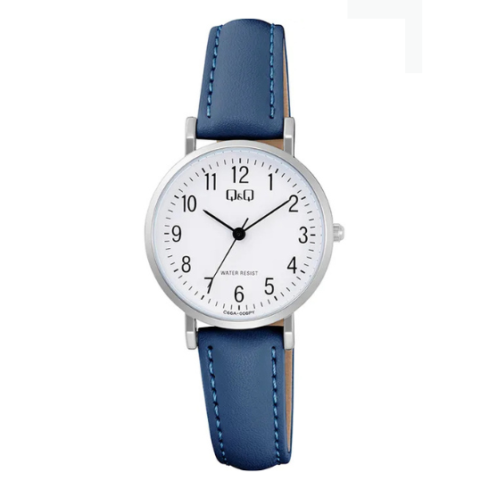 Q&Q Ladies Silver Blue Leather Watch