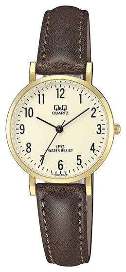 Q&Q Ladies Gold Leather Watch - John Ross Jewellers