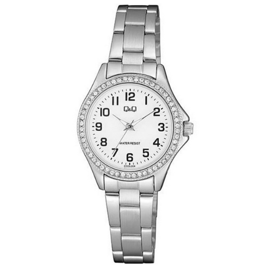 Q&Q Ladies Silver Sparkly Three-Link Watch