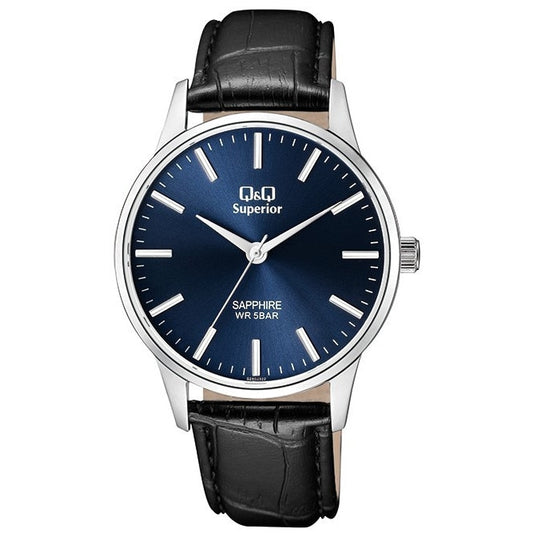 Q&Q Gents Silver Leather Watch - John Ross Jewellers