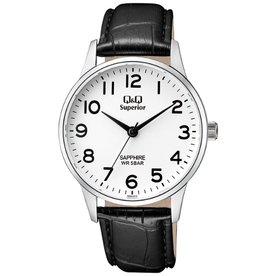 Q&Q Gents Silver Leather Watch - John Ross Jewellers