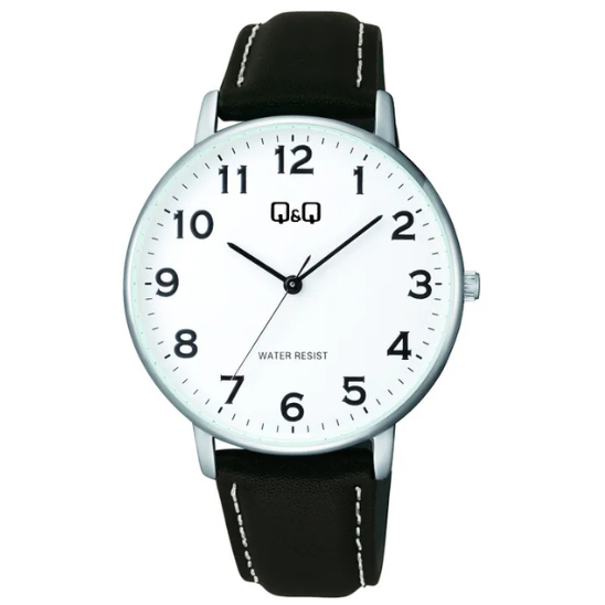 Q&Q Gents Silver Leather Watch - John Ross Jewellers