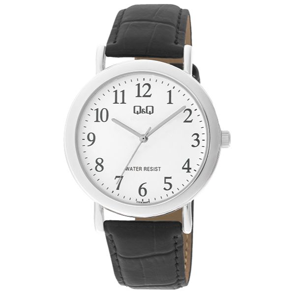 Q&Q Gents Silver Leather Watch - John Ross Jewellers