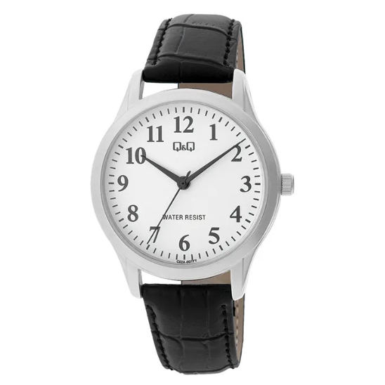 Q&Q Gents Silver Leather Watch