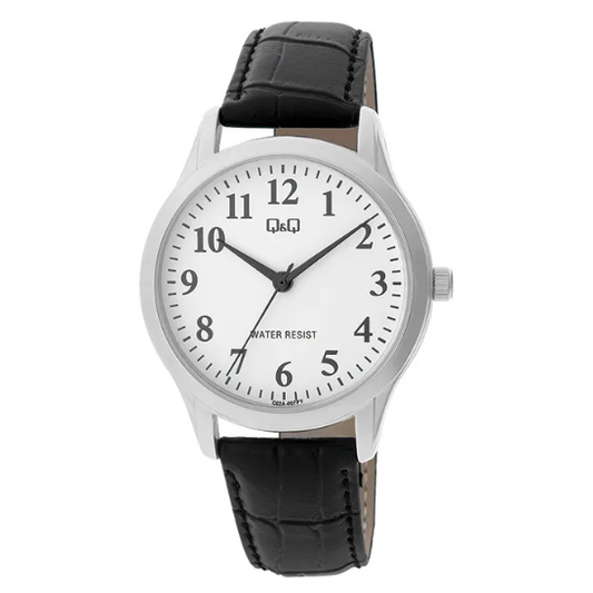 Q&Q Gents Silver Leather Watch