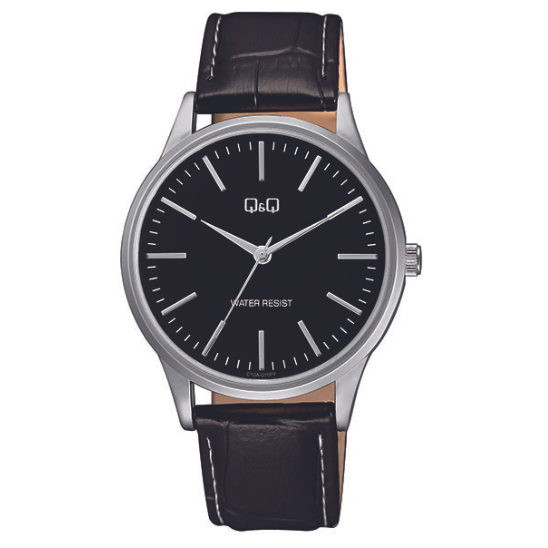 Q&Q Gents Silver Leather Watch