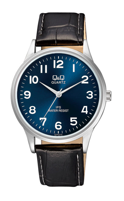 Q&Q Gents Silver Leather Watch - John Ross Jewellers