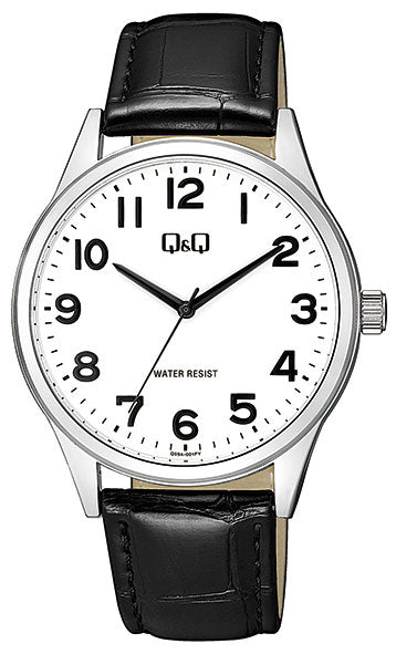 Q&Q Gents Silver Leather Watch - John Ross Jewellers
