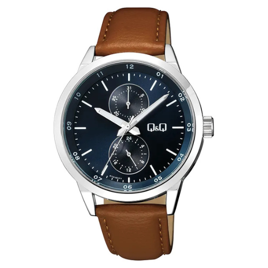Q&Q Gents Silver Leather Watch - John Ross Jewellers