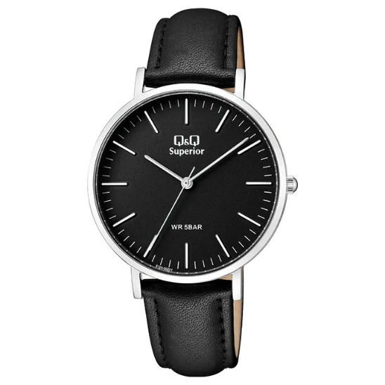 Q&Q Gents Silver Leather Watch