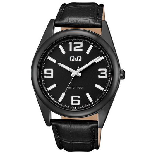 Q&Q Gents Silver Leather Watch