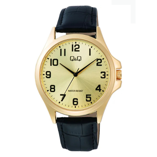 Q&Q Gents Gold Leather Watch