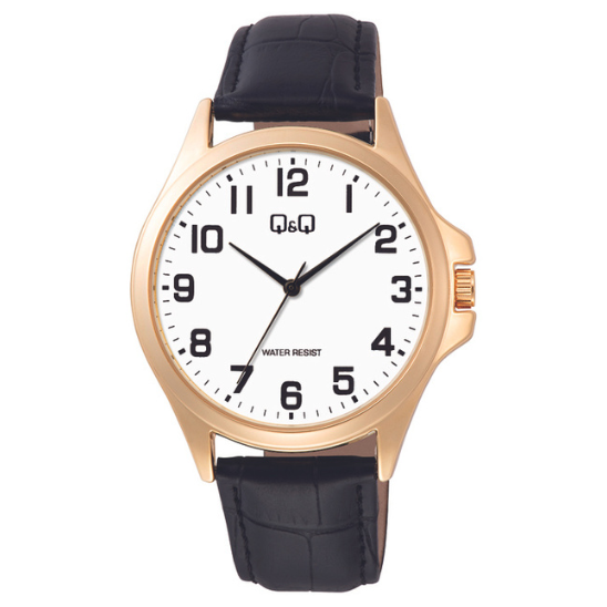 Q&Q Gents Gold Leather Watch