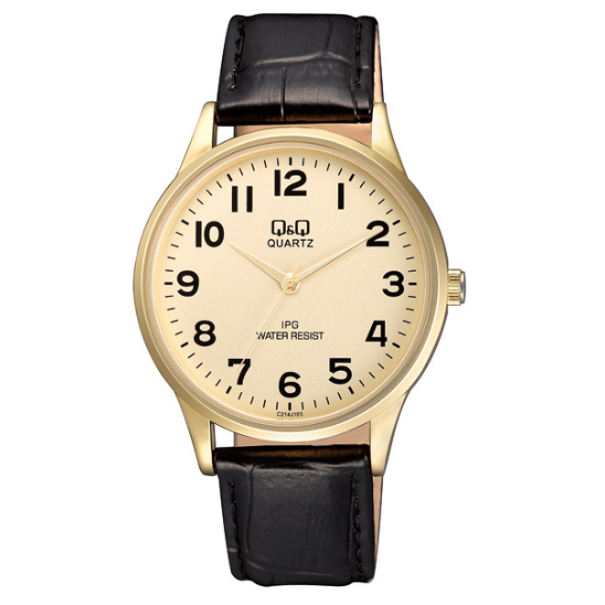 Q&Q Gents Gold Leather Watch