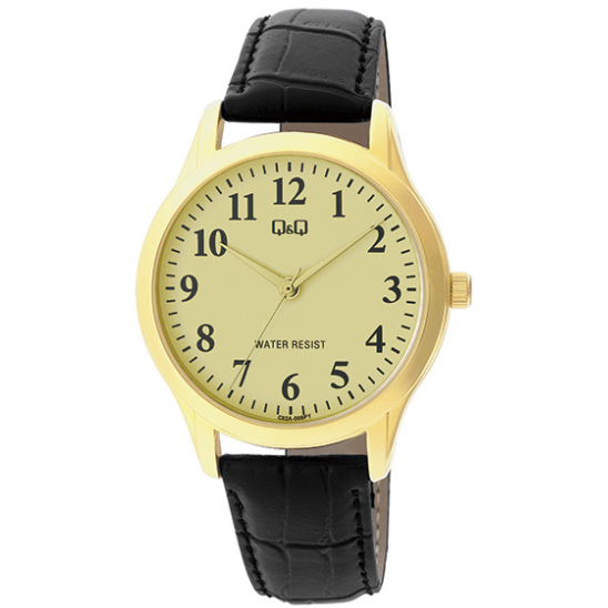 Q&Q Gents Gold Leather Watch - John Ross Jewellers