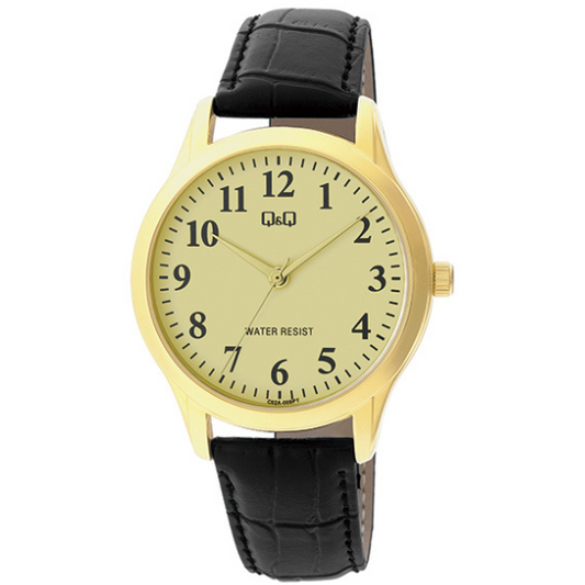 Q&Q Gents Gold Leather Watch - John Ross Jewellers
