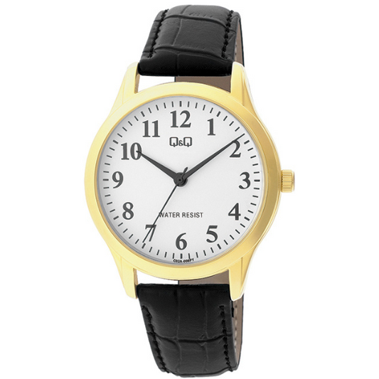 Q&Q Gents Gold Leather Watch - John Ross Jewellers