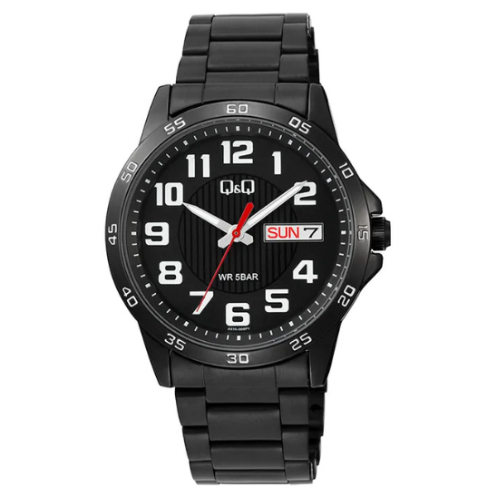 Q&Q Gents Black Three Link Watch - John Ross Jewellers