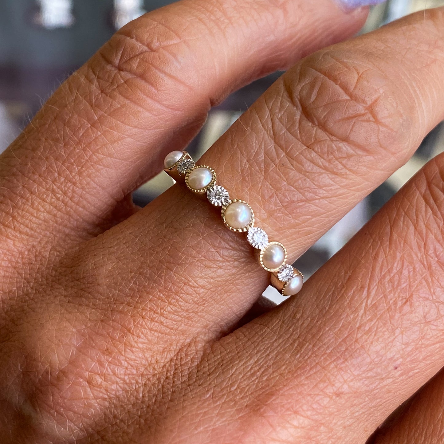 9ct Gold Pearl & Diamond Eternity Ring