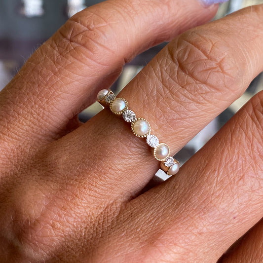 9ct Gold Pearl & Diamond Eternity Ring