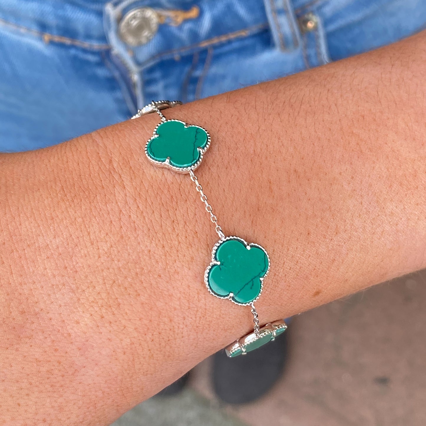 Silver Turquoise Quatrefoil Bracelet