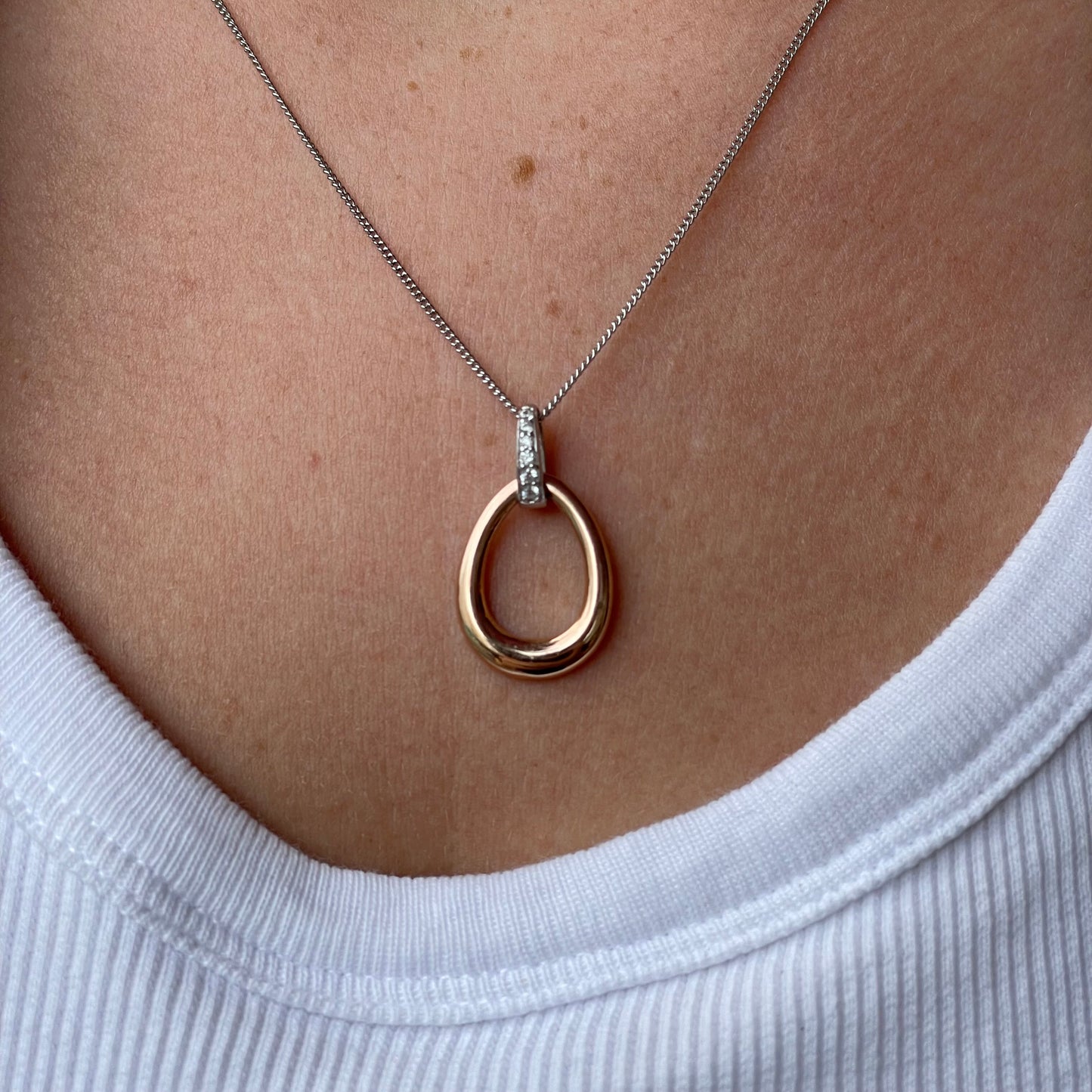 Rose Silver CZ Open Teardrop Necklace - John Ross Jewellers