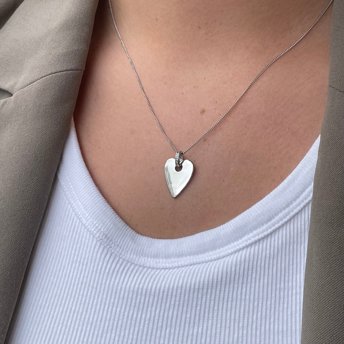 Silver Modern Heart CZ Necklace - John Ross Jewellers