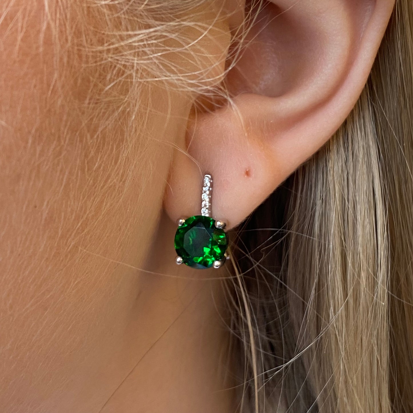 Silver Emerald Green CZ Stud Earrings | Clip Wires - John Ross Jewellers