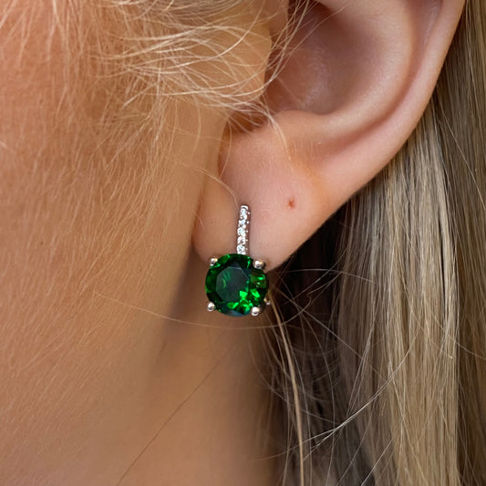 Silver Emerald Green CZ Stud Earrings | Clip Wires