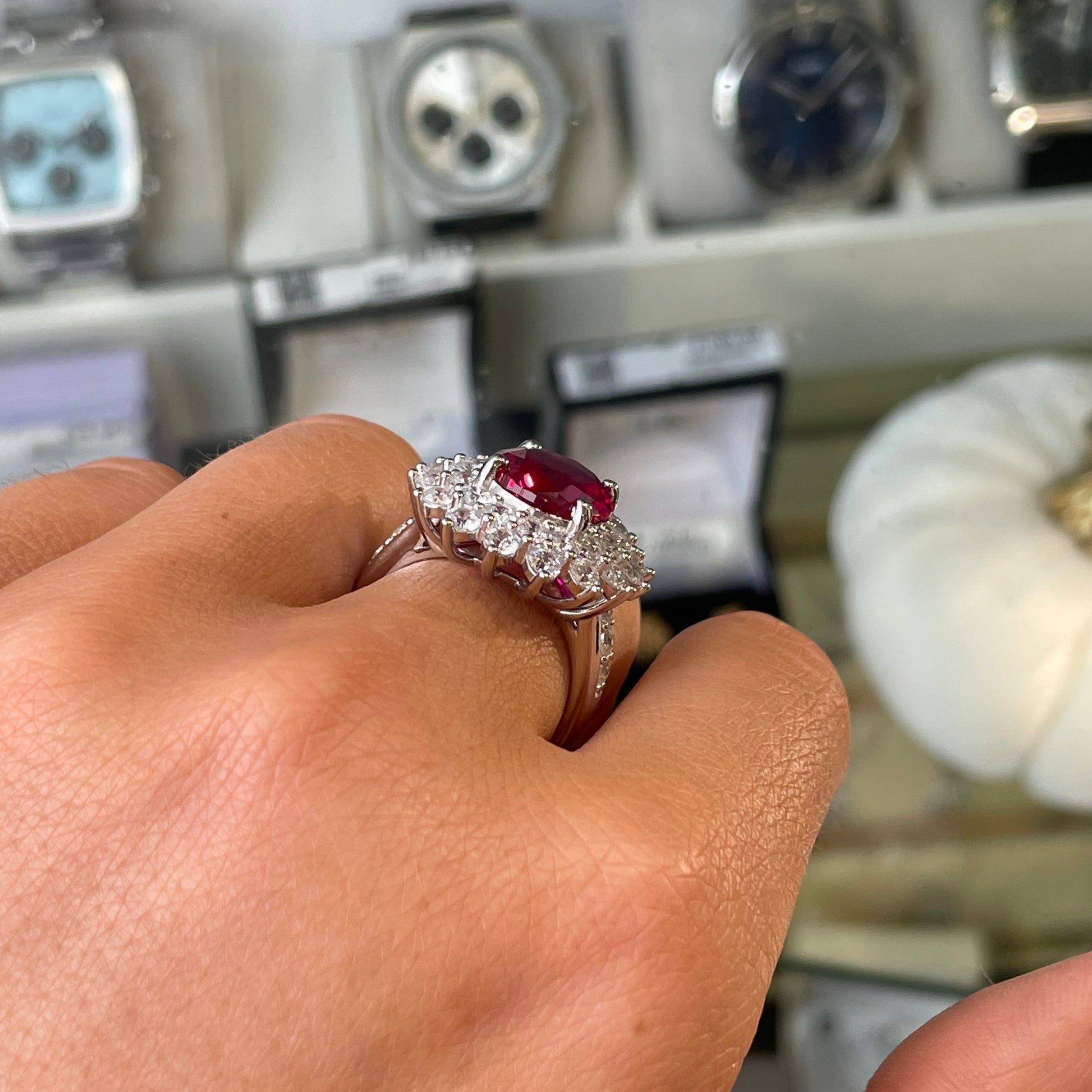 Silver Red CZ Mille Feuille Ring - John Ross Jewellers